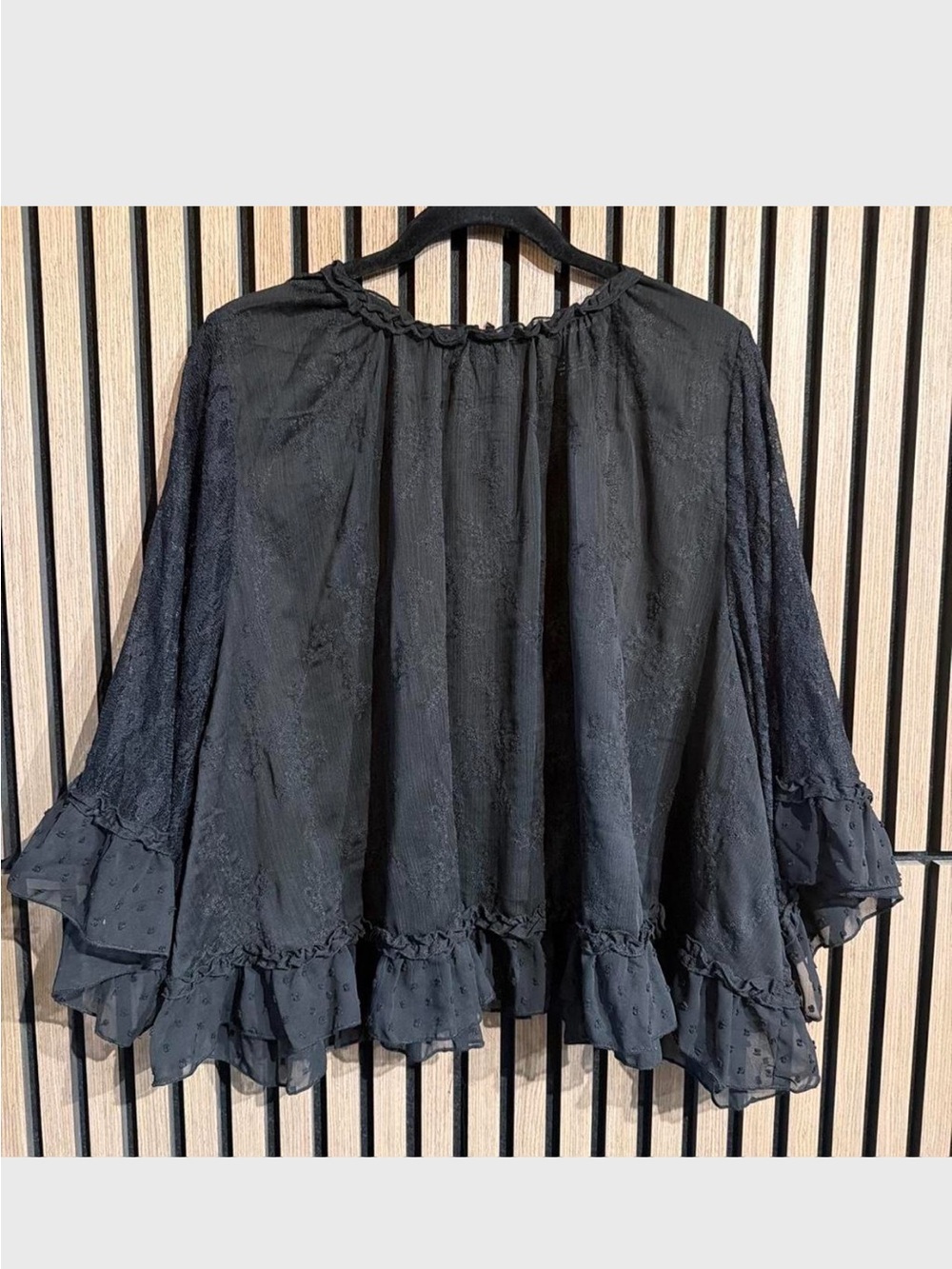 Liv Los Angeles Black Sheer Ruffled Hem Top